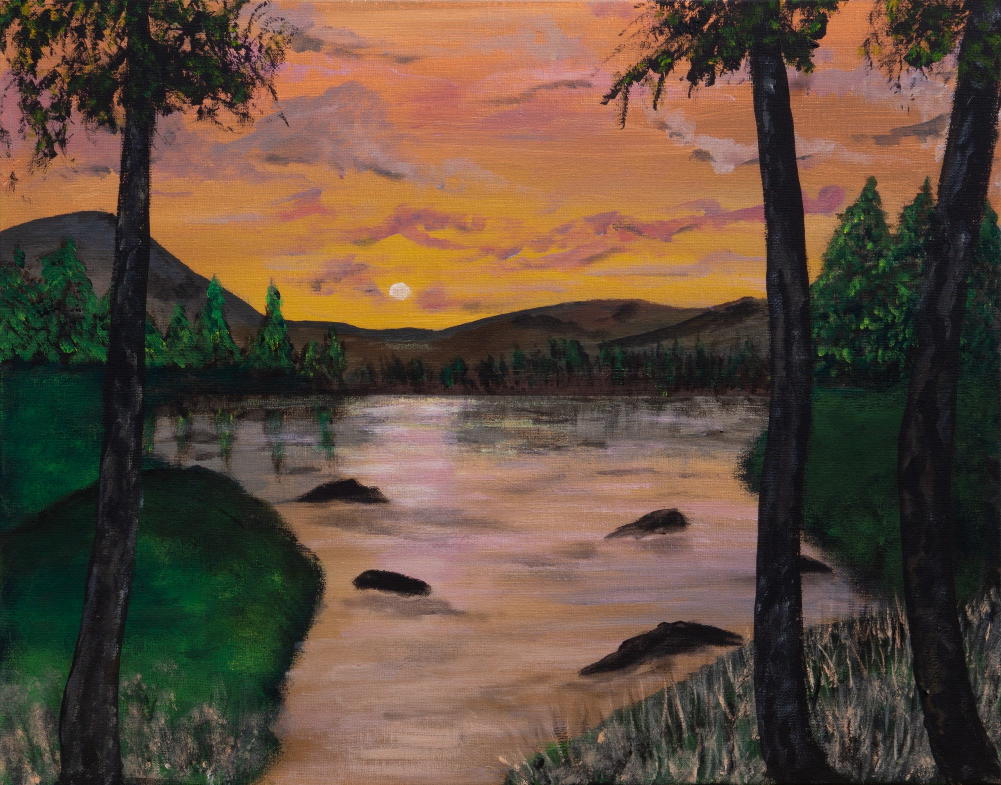 Sunset Woods Lake — original acrylic painting by Gary Hartman